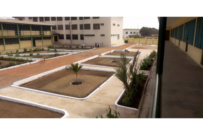 Landscaped campus grounds